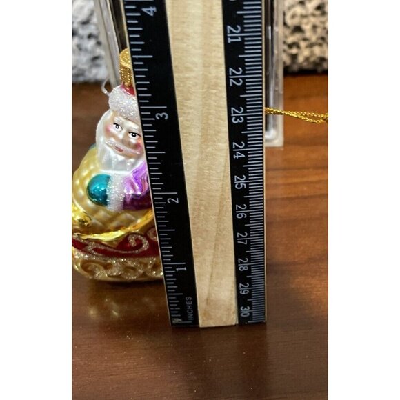 Vtg Santa Glass Christmas Ornament‎ Red Sleigh Glitter 3" Boxed 2003 Target - Picture 6 of 6